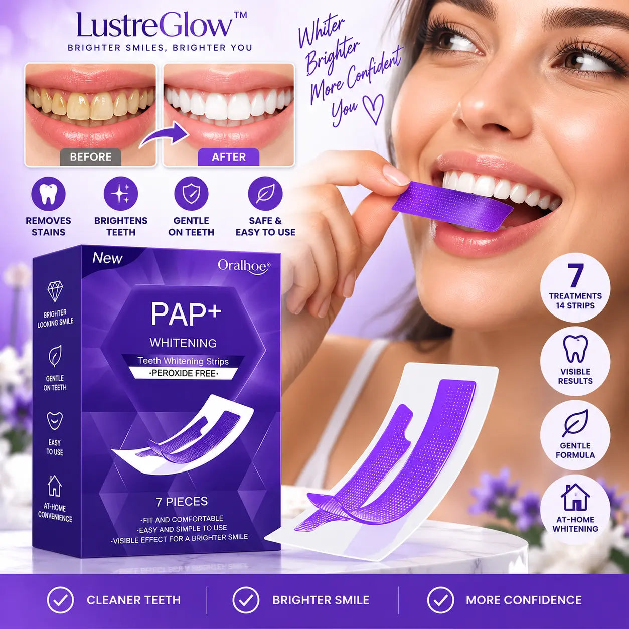 Tiras blanqueadoras moradas LustreGlow™
