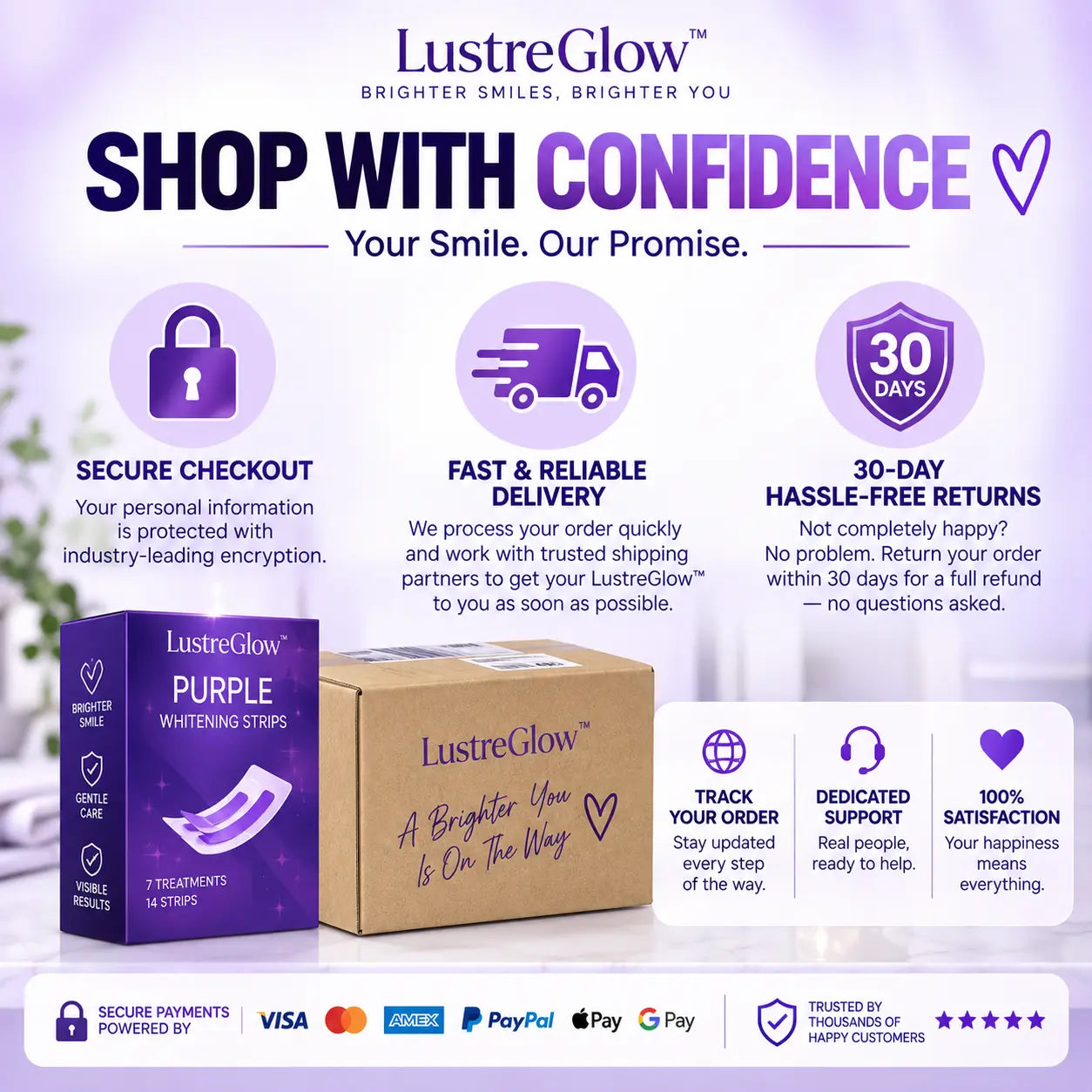 Tiras blanqueadoras moradas LustreGlow™